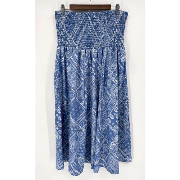 Deja Bleu Dress Women XL Blue Bandana Strapless Knee Length Stretchy - Picture 1 of 8